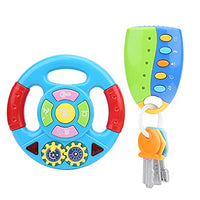Steering Wheel Toy with Car Key, Co-Driver Car Toy with Music and Light Child Kids Drive Learning Toys Musical Education Gift for Toddler Driver Learner(Steering Wheel Blue + Remote Controller)