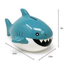 Load image into Gallery viewer, Isaac Jacobs Ceramic Shark Money Bank, Fish Piggy Bank, Ocean or Sea Themed Decoration, Baby Shark, Girls and Boys Room Dcor, Kids Cartoon Coin Bank, Fun Gift for Children, Boys (Blue)
