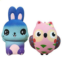 2 Pack Squishy Toys, Animal Slow Rising Squishies Owl/Rabbit, Super Soft Sweet Scented Kawaii Squeeze Toys for Kids Adults