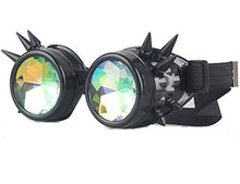 Load image into Gallery viewer, FUT Festivals Chrome Vintage Frame Steamopunk Goggles Rainbow Lenses with Kaleidoscope Crystal Lenses
