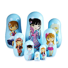 Load image into Gallery viewer, QIFFIY 8 Pcs Cute Handmade Nesting Dolls Russian Matryoshka Dolls Wishing Dolls for Kids Girls Birthday Toy Home Decoration Pink (Color : Blue, Size : 5.7in)
