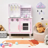 HONEY JOY Kids Kitchen Playset, Toddlers Wooden Play Kitchen w/Sink & Cookware Utensils, Stove with Realistic Lights & Sounds, Large Cupboard, Pretend Play Toy Kitchen Set for Girls Age 3+, Pink