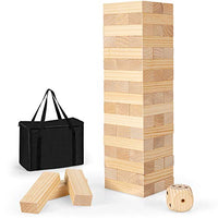 Costzon Giant Tumbling Timber Toy, 54 PCS Wooden Block Stacking Game w/ Convenient Carrying Bag, Attached Dice, Curved Edge, Solid Pine Wood, Perfect for Wedding, Game Night, Family Gathering, Natural