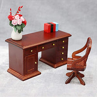 Cuteam Dollhouse Miniatures Furniture Accessories, Wooden 1/12 Scale Retro Dollhouse Writing Desk Chair Set Tiny Furniture for Decor - A