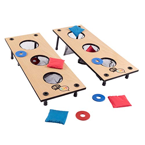 2 in 1 Wooden Washer Toss & Beanbag Game Set - Includes 2 Boards, 6 Beanbags & 6 Washers!