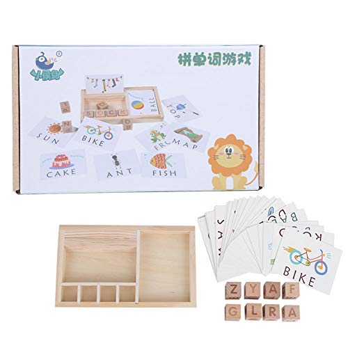 Zerodis Wooden Baby Construction Toys, Learning Alphabet Building Block Toy Infant Enlightenment Toy with 30 Letter Cards and 8 Letter Block