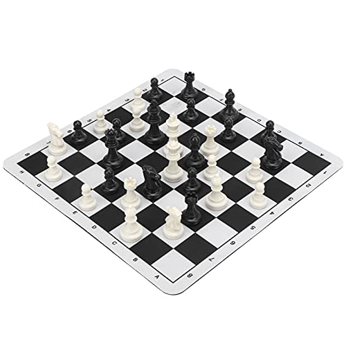 Dilwe 2 in 1 Chess Draughts Set, Chess Checkers Set Foldable Rubber Chessboard and Chess Pieces Portable Travel Intelligent Toy