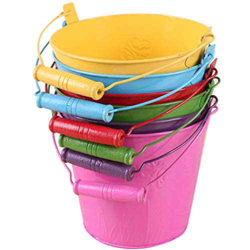 NUOBESTY 6pcs Mini Metal Buckets Tin Pail with Handle for Party Favors Candy French Fries Plants Herbs Succulent Planter Holder Random Color Crafts 12. 5CM