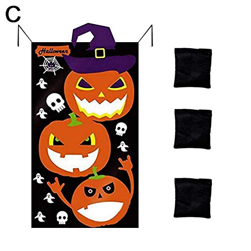collectvoice Halloween Toss Games,Kids Party Pumpkin Ghost Hanging Banner with 3 Bean Bags for Kids and Adults C
