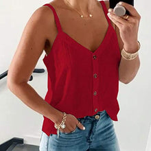 Load image into Gallery viewer, HIRIRI Women V Neck Button Down Tank Top Sleeveless Spaghetti Strap Camisole Loose Casual Summer Blouse Red
