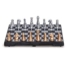 Load image into Gallery viewer, HJUIK Chess Game Set Mini 16.5x16.5cm Magnetic Foldable Chess Set Gold Silver Portable for Travel Board Game Complete Playing Pieces Included (Color : Black)
