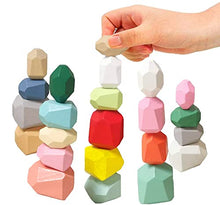 Load image into Gallery viewer, Wooden Stacking Toys Stone Stacking Game Colored Wooden Stones Rock Blocks Wooden Balancing Blocks Educational Stacking Building Toys for Kids Ages 3-5 (22PCS)
