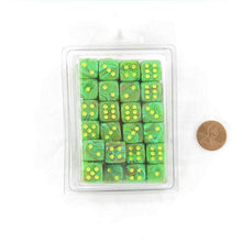 Load image into Gallery viewer, Slime Vortex Dice with Yellow Pips D6 12mm (1/2in) Pack of 50 Wondertrail
