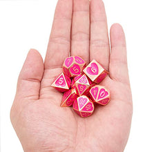 Load image into Gallery viewer, DND Metal Dice Set Love Peach Rose Gold Edge Polyhedron 7-Piece Set, Suitable for Underground City and Dragon RPG MTG or Board Game D &amp; D Pathfinder, etc.
