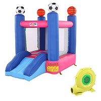 Inflatable Bounce House,Kids Castle Jumping Bouncer with Slide, for Outdoor and Indoor for Kids Summer Garden Water Party (Basketball&Football, with Inflator)