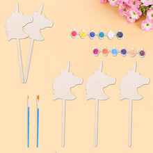 Load image into Gallery viewer, NUOBESTY Kids DIY Wooden Plant Labels with Acrylic Paint Jar and Painting Brush Wood Garden Stakes Tags Garden Markers Painting Gift for Kids DIY Craft Unicorn
