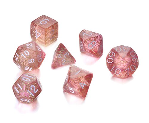 REINDEAR 7 Die Polyhedral Role Playing Game Dice Set with Velvet Pouch (Flash Powder Pink)