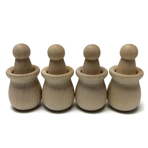 Wooden Pots and Peg Dolls - Set of 4 Dolls and Pots - DIY Waldorf - Montessori - Unfinished Wood