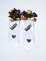 Black White & Gold Baby Shower Polka Dots with Gold Glitter Baby Shower Corsage for Mom Boy or Girl (Black, Gold)
