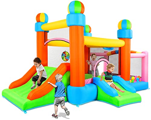 Naice Bounce House, Inflatable Bouncer with 2 Slides Jumping Castle for 2-4 Kids, Outdoor Backyard Indoor Playground with Blower Extra Thick Material Bouncy House