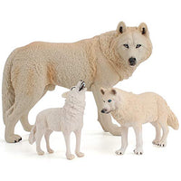 3 PCS Realistic Wild Life Jungle Zoo White Animal Wolf Figures Party Favors Supplies Cake Toppers Collection Development Set Toys for 5 6 7 8 Years Old Boys Girls Kid Toddlers