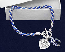 Load image into Gallery viewer, Blue &amp; White Awareness Ribbon Rope Style Charm Bracelets  Blue &amp; White Ribbon Bracelets for Lou Gehrigs Disease, Fundraising, Gift-Giving &amp; Many Other Awareness&#39;s (10 Bracelets)
