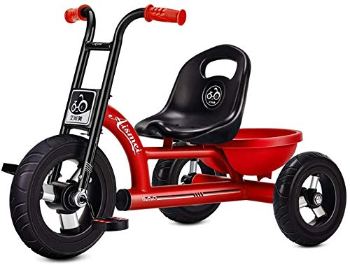 Children's Tricycle, Bicycle with Storage Basket, High Carbon Steel Frame | Aluminum Alloy Titanium Empty Wheel, Maximum Load 50kg, Three Colors Available,Color:Blue (Color : Red)