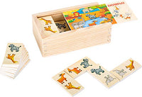 small foot wooden toys Safari Domino 28 Piece playset in Natural Wooden Box Designed for Children Ages 3+, Multi