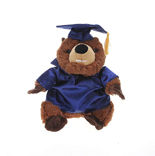 Plushland Beaver Plush Stuffed Animal Toys Present Gifts for Graduation Day, Personalized Text, Name or Your School Logo on Gown, Best for Any Grad School Kids 12 Inches(Navy Cap and Gown)