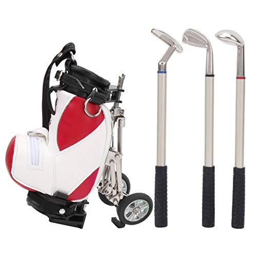 VGEBY Golf Bag Pen Holder, Mini Zinc Alloy Desktop Golf Pen Set with 3 Ballpoint Pens Golf Bag Holder Decorations Souvenir Gift for Golfer Friends (Red and White) Golf Supplies