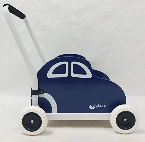 Englacha car Musical Toddler Walker, Baby Push Car with Built-in Musical Function and Speed Reduction Wheels, Blue/White