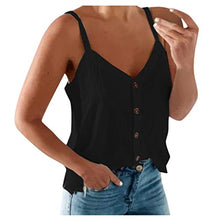 Load image into Gallery viewer, HIRIRI Women V Neck Button Down Tank Top Sleeveless Spaghetti Strap Camisole Loose Casual Summer Blouse Black
