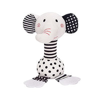 D-KINGCHY Baby Plush Rattle Toy, Soft Stuffed Animal Rattle with Teether Sound, Developmental Hand Grip Toys, Baby Toys 0-12 Months, Black and White Toys for 0, 3, 6, 9, 12 Months (Elephant)