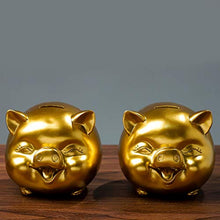 Load image into Gallery viewer, SUPVOX Piggy Chinese Piggy Bank Bank Animal Coin Bank Golden Pig Figure Desktop Resin Ornament Children Friends Birthday Festival New Year Gifts Home Office Gold Coin Bank Decoration Gold Piggy Bank
