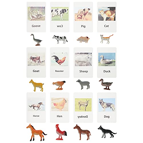 NUOBESTY Farm Animal Matching Game Cards, Animal Model Toy with Flash Cards Animal Figures Cognitive Educational Playset for Kids Gift Home Decorations