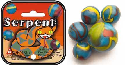 Mega Marbles - SERPENT MARBLES NET (1 Shooter Marble, 24 Player Marbles & 2 Display Rings)