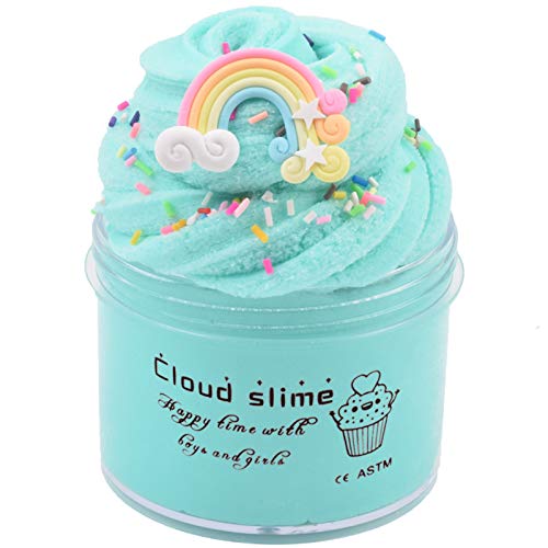 Rainbow Cloud Slime Ocean Blue Soft Premade Slime Birthday Holiday Slime Scented Cotton Mud with Charm DIY Toys for Girls Boys(200ML)