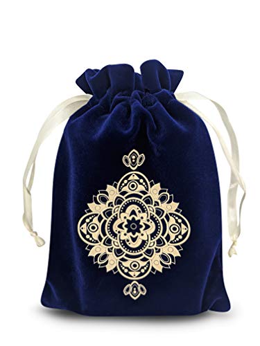 MIRIYAN Spiritual Mandala Tarot & Dice Bag I Velvet & Satin Drawstring Pouch Ideal Size for Tarot & Oracle Cards, DND, D&D, Dungeons and Dragons Accessories, Runes & Jewelry I Travel Gift Bag (Blue)