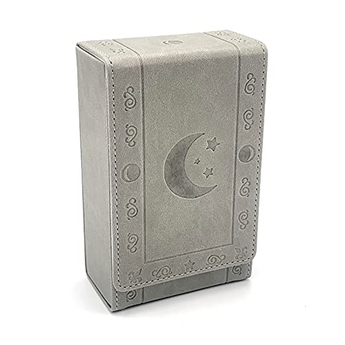 Luck Lab Leather Tarot Card Case/Holder - Grey - for Most Standard Size Tarot Cards (Fits Deck Size with Box Measuring 4.875 x 2.875 x 1.25)- Moon Design