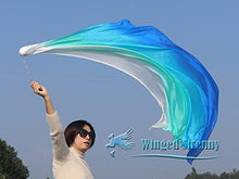 Load image into Gallery viewer, Winged Sirenny Single Piece 70&quot; Play Silk Scarf with Poi Ball, Colorful Silk Flag Ribbon Streamer, Belly Dance Practice VOI (Sea)
