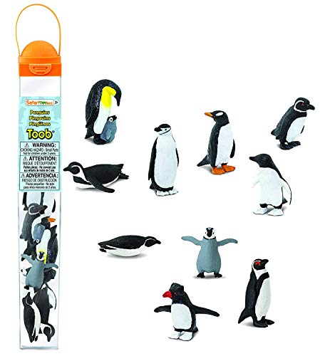 Safari Ltd Penguin TOOB With 10 Fun and Flightless Figurines, Including Gentoo, Humboldt, Chinstrap, Rockhopper, Galapagos, Adelie, Swimming, Sliding, Baby, And Penguin With Baby  Ages 3 And Up
