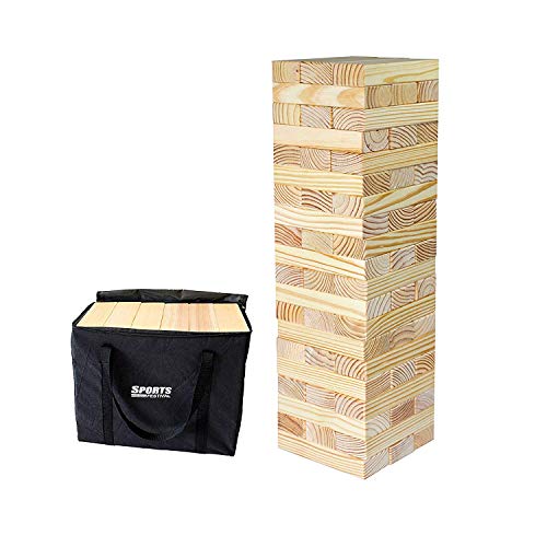 LOKATSE HOME Giant Tumbling Timber Tower 60 Large Wooden Blocks (Stackes to 5+ Feet) with Storage Bag, Premium Pinewood Jumbo Lawn Outdoor Games Set for Adults and Kids