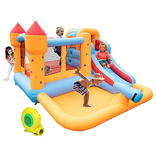 Inflatable Bounce House,Inflatable Jumping Castle Slide with Blower,Water Slide All in one, Large Pool, Fun Bouncing Area with Basketball Hoop,Climbing Wall,Playground Set for Kids