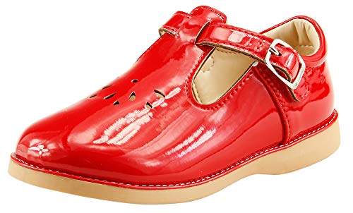 The Doll Maker Upper Cut Out T Strap Flat - ST173043A-13 Red