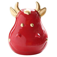 Cabilock Ceramics Piggy Bank Ox 2021 Chinese Zodiac Figurine Saving Pot Jar Kids Animal Money Box Gift Cartoon Coin Bank for New Years Gift (Red) 14.7CM