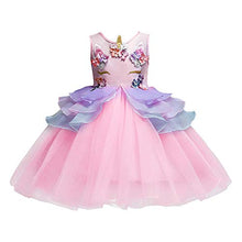 Load image into Gallery viewer, NEWEPIE Girls Unicorn Outfits Princess Birthday Dress Kids Party Halloween Costume Pageant Christmas Tulle Dress w/Headband Pink 8-9T
