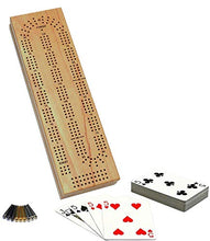 Load image into Gallery viewer, WE Games Cabinet Cribbage Set - Solid Wood Continuous 3 Track Board with Easy Grip Pegs, Cards and Storage Area

