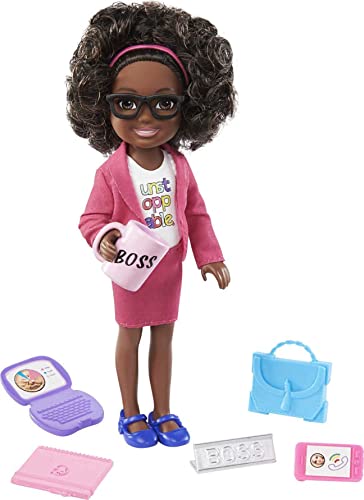 Barbie Chelsea Can Be Playset with Brunette Chelsea Boss Doll (6-in), Briefcase, Computer, Cell Phone, Planner, Mug, Desk Plate, Great Gift for Ages 3 Years Old & Up