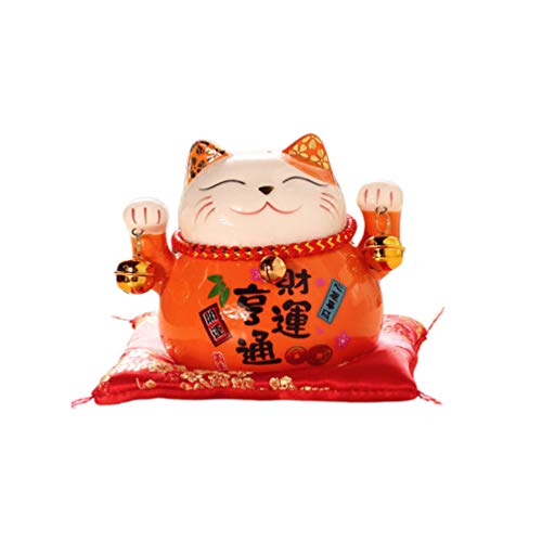 Garneck Lucky Cat Piggy Bank with Two Bells Ceramic Maneki Neko Kitty Coin Bank Porcelain Money Change Pot 2020 New Year Ornament Feng Shui Decor