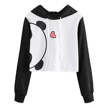 Load image into Gallery viewer, Amiley Women Fall Hoodies,Women Panda Print Patchwork Crop Tops Casual Hoodie Winter Pullover Sweatshirt (Large, Black)
